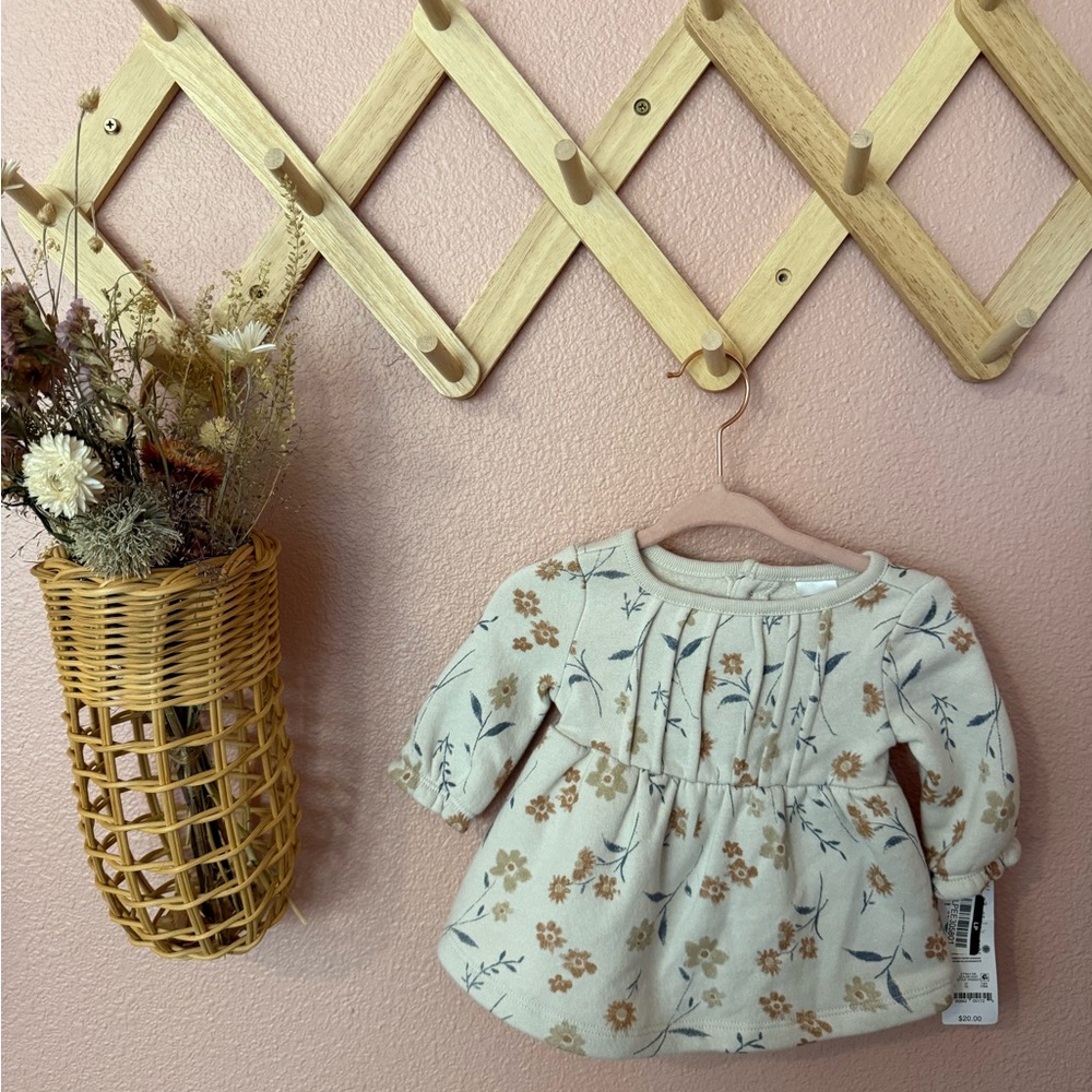 NWT Carters Fleece Floral Baby Dress with Long Sleeves